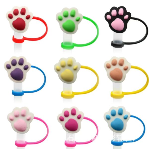 Wholesale Paw print straw sleeve straw cap silicone dust cap plug cartoon straw decorative cross-border products