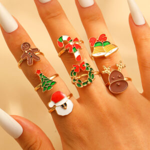 Wholesale Christmas series stainless steel open ring with cartoon snowman design, festive ring