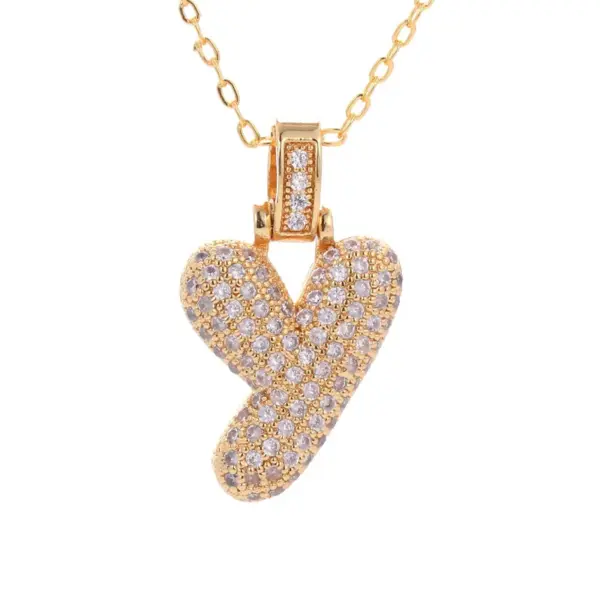 Wholesale Fashion Copper Plated Real Gold Micro-inlaid Zircon Letter Pendant Necklace