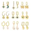 Wholesale Fashion Heart Devil Eye Plated 14k Real Gold Zircon Pearl Copper Earrings