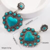 Wholesale European and American Creative New Fashion Earrings Vintage Alloy Plated Ancient Silver Diamond Turquoise Love Pendant Party Earrings