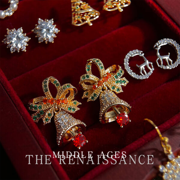 Wholesale Medieval Christmas Series Zircon Bell Bow Earrings