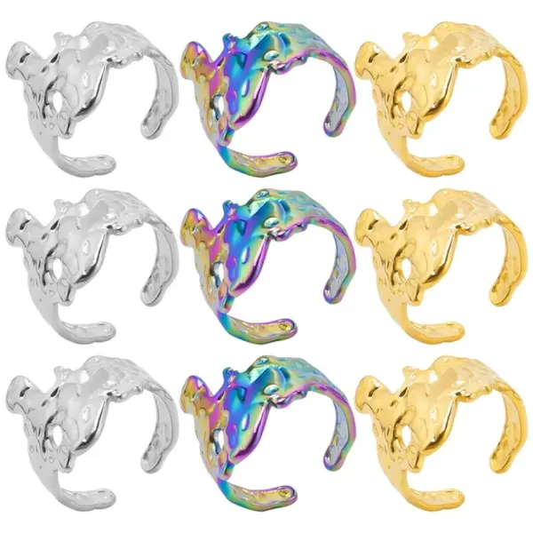 Wholesale PVD Coated Real Gold Plated 18K Gold Solid Color 304 Stainless Steel Retro Waterproof Non Tarnish Rings