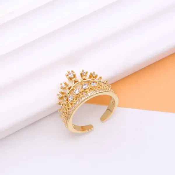 Wholesale Shiny Crown Copper 18k Gold Plated Artificial Pearls Zircon Open Rings In Bulk