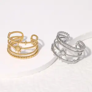 PVD Coated Real Gold Plated 18K Gold Sun 304 Stainless Steel Vintage Style Waterproof Non Tarnish Open Rings