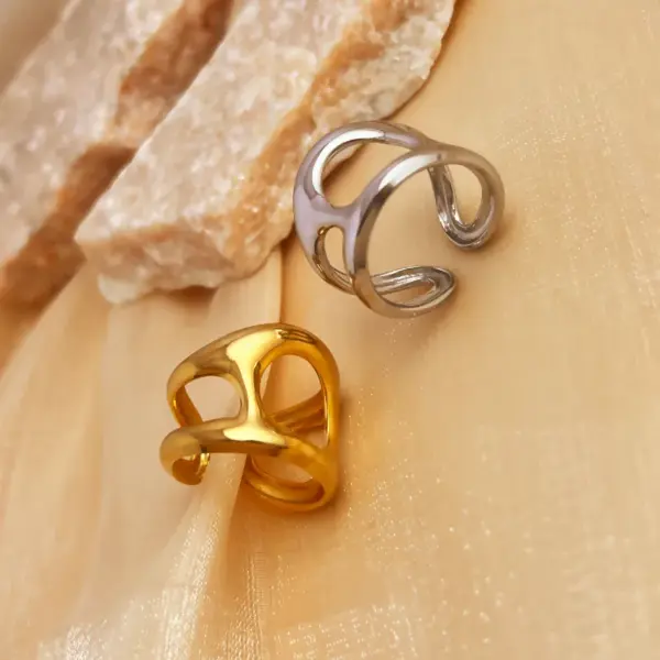 PVD Coated Real Gold Plated 18K Gold Geometric 304 Stainless Steel Retro Simple Style Waterproof Non Tarnish Open Rings