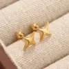 Wholesale Moon Pattern Valentine's Day Stud Earrings For Unisex, 304 Stainless Steel With 18K Real Gold Plated 0.03µm Thickness And Zircon Inlay