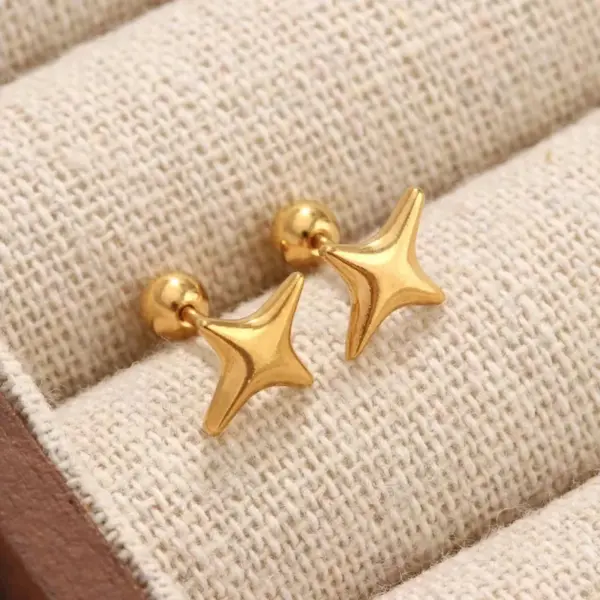 Wholesale Moon Pattern Valentine's Day Stud Earrings For Unisex, 304 Stainless Steel With 18K Real Gold Plated 0.03µm Thickness And Zircon Inlay