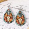 oly-0fd0f19f4515db7a952d4227bd7e9f44 Wholesale 1 Pair op Earrings Cow's Head Printed Decoration Retro Style Wood Material Fashionable Elegant Banquet Party