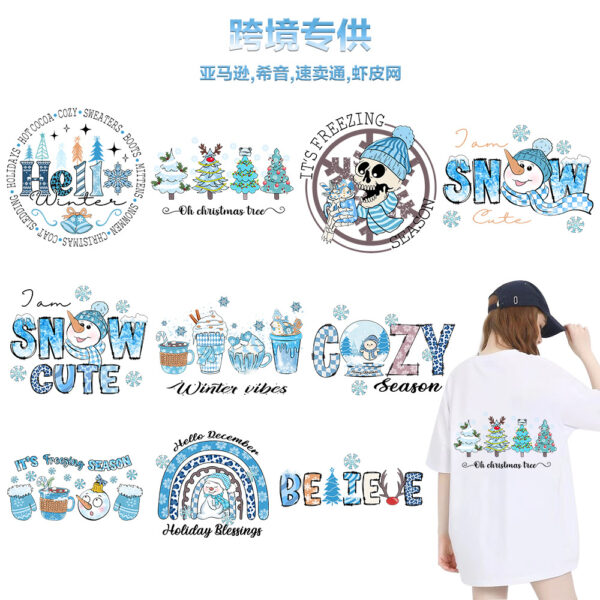 Wholesale Winter snowflake white ink heat transfer sticker for clothing