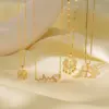 Wholesale Titanium Steel Copper Plating Heart Shape Flower Bow Knot Pendant Necklace