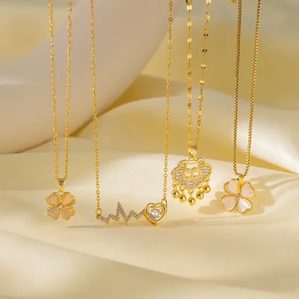 Wholesale Titanium Steel Copper Plating Heart Shape Flower Bow Knot Pendant Necklace