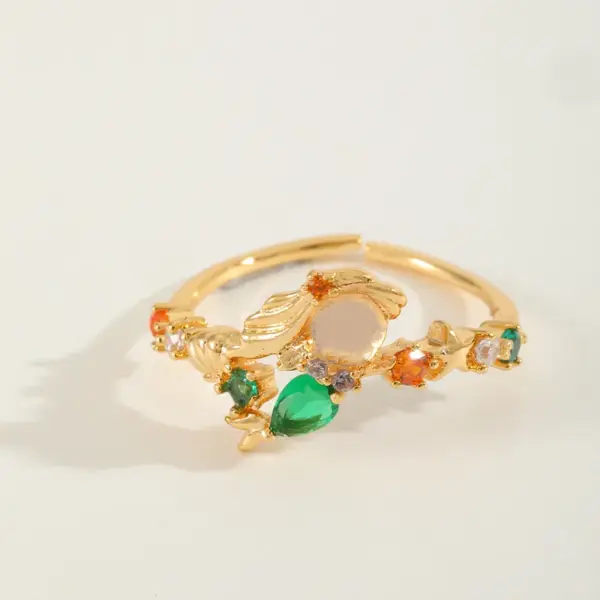 Wholesale Jewelry Cute Sweet Sun Flower Shell Copper Zircon 14K Gold Plated Open Rings