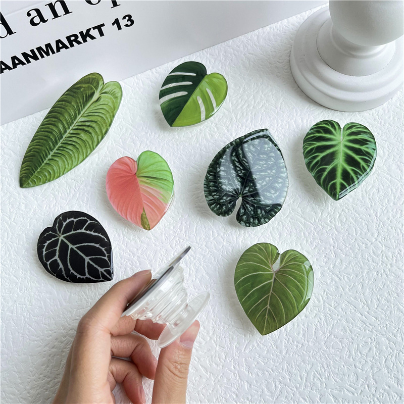 Wholesale Simulation fresh leaf exy airbag bracket creative lazy desktop srt back sticker retractable Mobile phone bracket