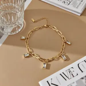 QYB5059 Five Square White Diamond Anklet [1]