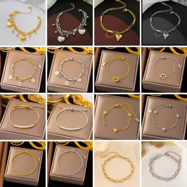 Simple Style Classic Style Geometric Heart Shape Butterfly Titanium Steel Cuban Link Chain Curb Chain Cable Chain Bracelets In Bulk