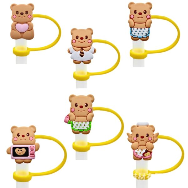 Wholesale Butter Bear Cute Straw Cap Cartoon Creative Silicone Straw Cover 8/10mm Straw Dust Plug Ready in Stock
