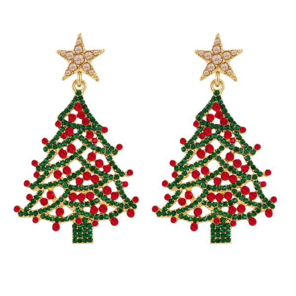 Wholesale Christmas tree atmosphere hollow five-pointed star diamond earrings