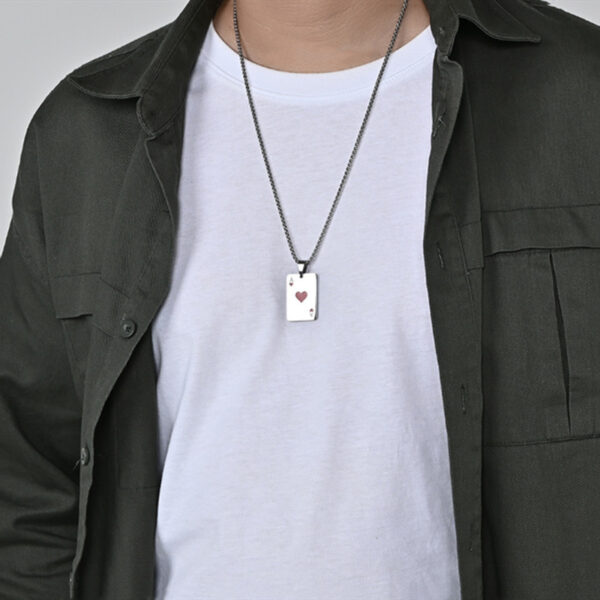 oly-0fe95665ac2a2ae0ad1514beea9321bf Wholesale lucky Spade necklace pendant hip hop personality red peach playing card A trendy cool disco pendant titanium steel