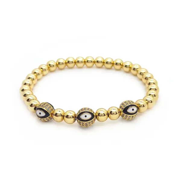 Wholesale Ig Style Devil's Eye Copper Beaded Plating Inlay Zircon 18k Gold Plated Bracelets