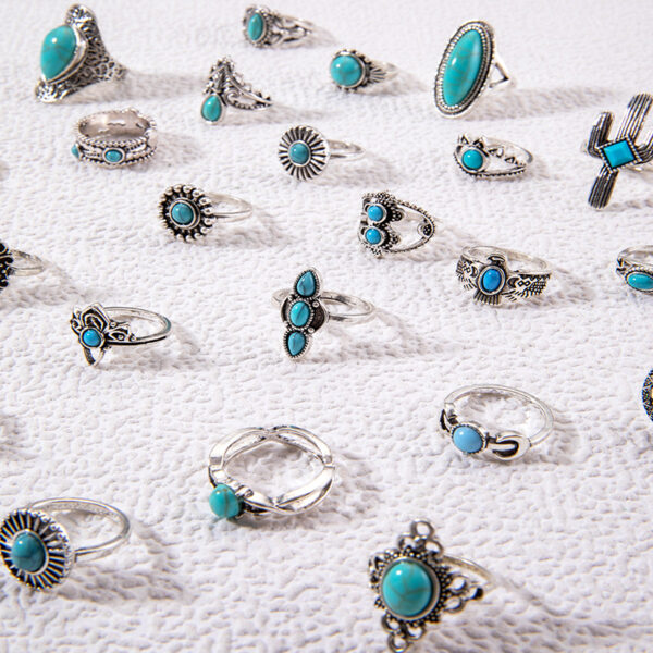 Wholesale Retro Turquoise Ring, Personalized Ethnic Style Oval Cross Geometric Ring