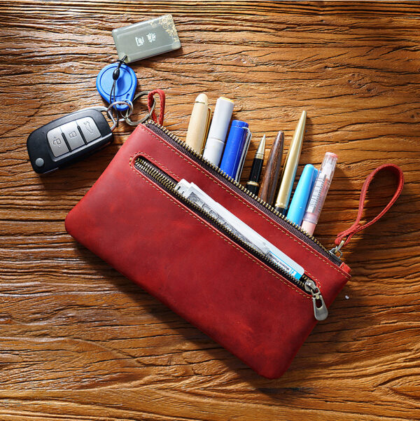 Wholesale Vintage genuine leather storage pencil case first layer crazy horse leather stationery bag