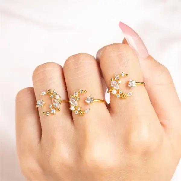 Wholesale Copper Geometric Zircon Open Rings