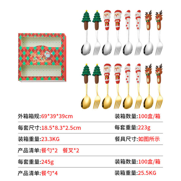 Wholesale Christmas Tableware Dessert Spoon Fork Cartoon Santa Claus Spoon