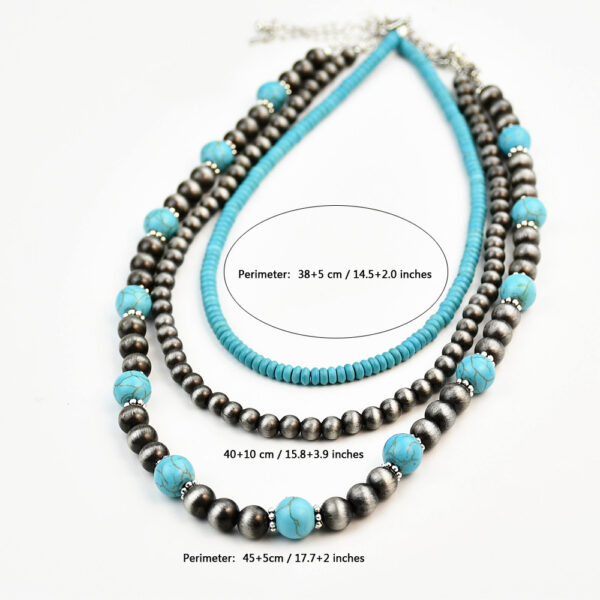 Wholesale Cross-border Retro Niche Design Turquoise Necklace Women Stacked to Wear High-end Three-piece Suit Necklace Jewelry