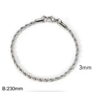 Steel Color (Width 3mm) / Bracelet 9 Inches (Length 23cm)