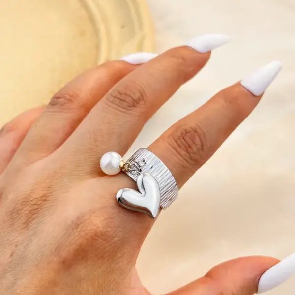 PVD Coated Real Gold Plated 18K Gold Heart Shape 304 Stainless Steel Casual Retro Marine Style Waterproof Non Tarnish Open Rings