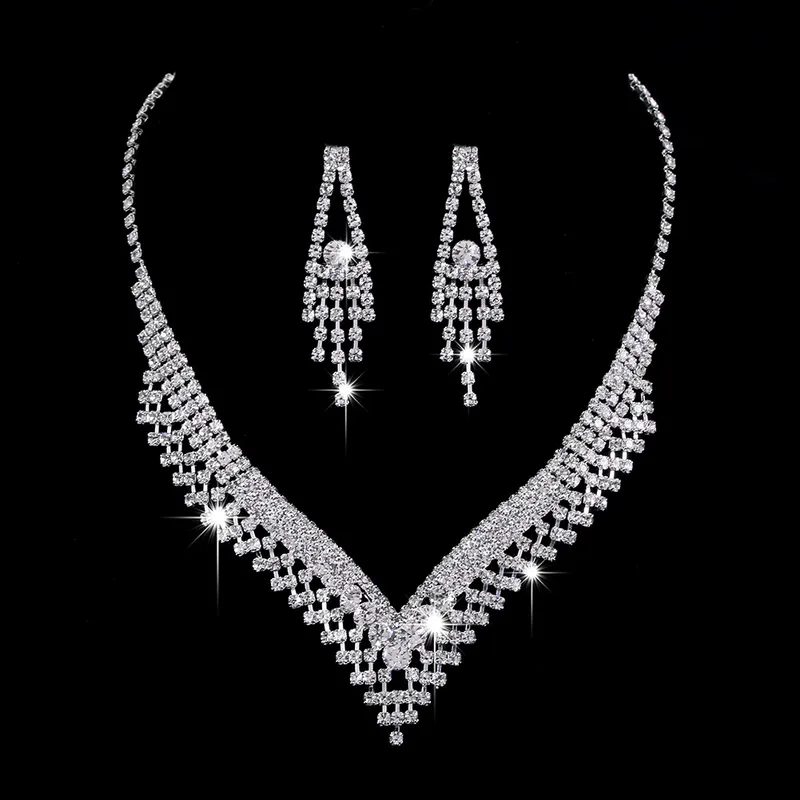 Wholesale Simple Style Solid Color Artificial Crystal Copper Inlay Zircon Earrings Necklace