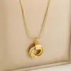 Wholesale 304 Stainless Steel Circle PVD Coated 18K Real Gold Plated Simple Style Waterproof Non Tarnish Plating Snake Chain Pendant Necklace