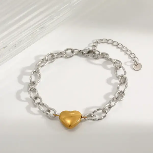 Vacuum Electroplating (In Furnace) Plated 18K Real Gold Paper Clip Love Shape 304 Stainless Steel Women's Suitable Lobster Clasp Bracelet