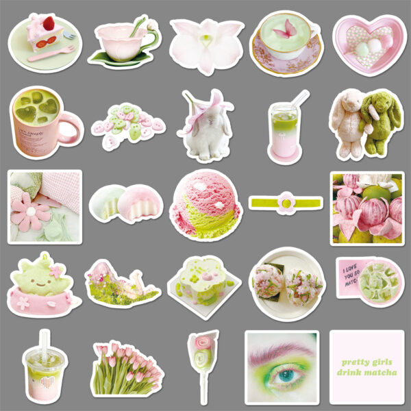 oly-10116969f3da951cf5b1f7bdb08cc257 Wholesale 51pcs pink and green graffiti stickers fresh decorative card stickers