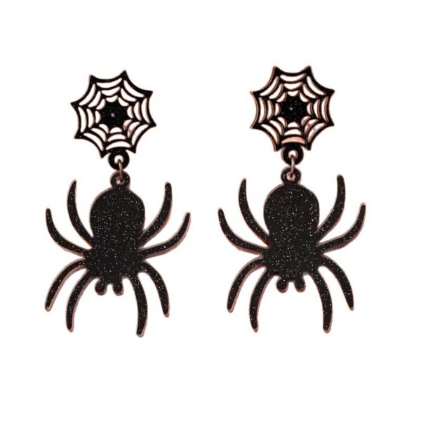 Wholesale Cross-Border Hot Selling Spider Web Earrings Halloween DIY Jewelry Flat Acrylic Horror Black Spider Earrings for Women
