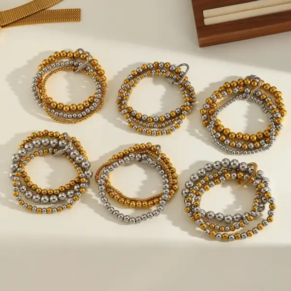 Wholesale Stainless Steel 18K Gold Plated Multi-Layer Beaded Elastic Rope Bracelet Casual Everyday Date Selfie Festival Geometric Heart Shape