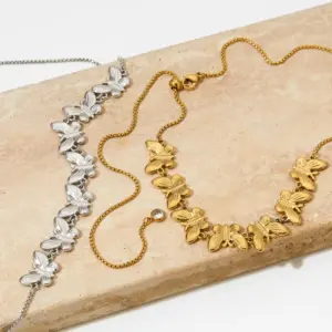 Wholesale PVD Coated Real Gold Plated 16K White Plating Butterfly 304 Stainless Steel Elegant Modern Style Waterproof Non Tarnish Necklace