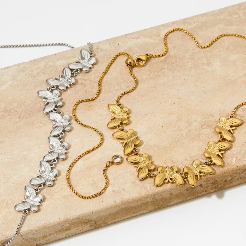 Wholesale PVD Coated Real Gold Plated 16K White Plating Butterfly 304 Stainless Steel Elegant Modern Style Waterproof Non Tarnish Necklace