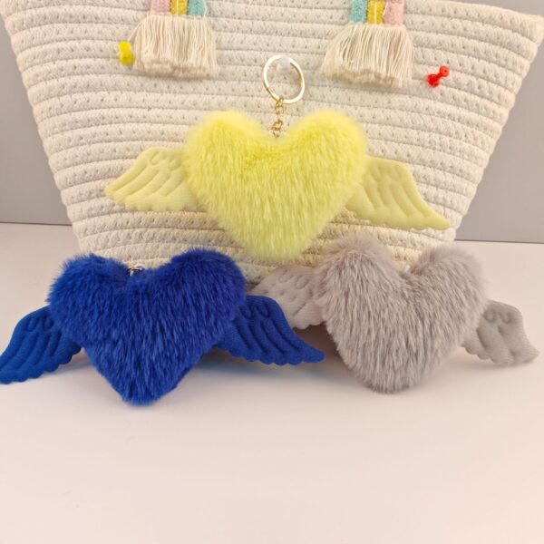 Wholesale Love Wings Fur Ball Keychain Pendant Heart-shaped Plush Girl's Accessories Cute Peach Heart Bag Key Pendant
