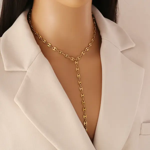 Wholesale 18K Gold Real Gold Plated 304 Stainless Steel Ion Plating (IP) Solid Color Chain Waterproof Non Tarnish Simple Style Commute Snake Chain Necklace For Women's