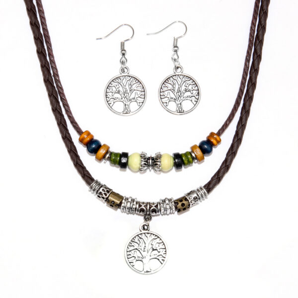 oly-103caa36d53df234598e8b1ae696c90c Wholesale Vintage openwork leaf beaded double-layer leather cord braided necklace