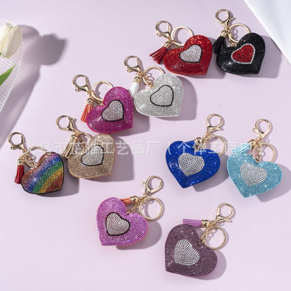 Wholesale Cross-border new diamond two-color love heart keychain pendant accessories hot drill car key chain creative key chain
