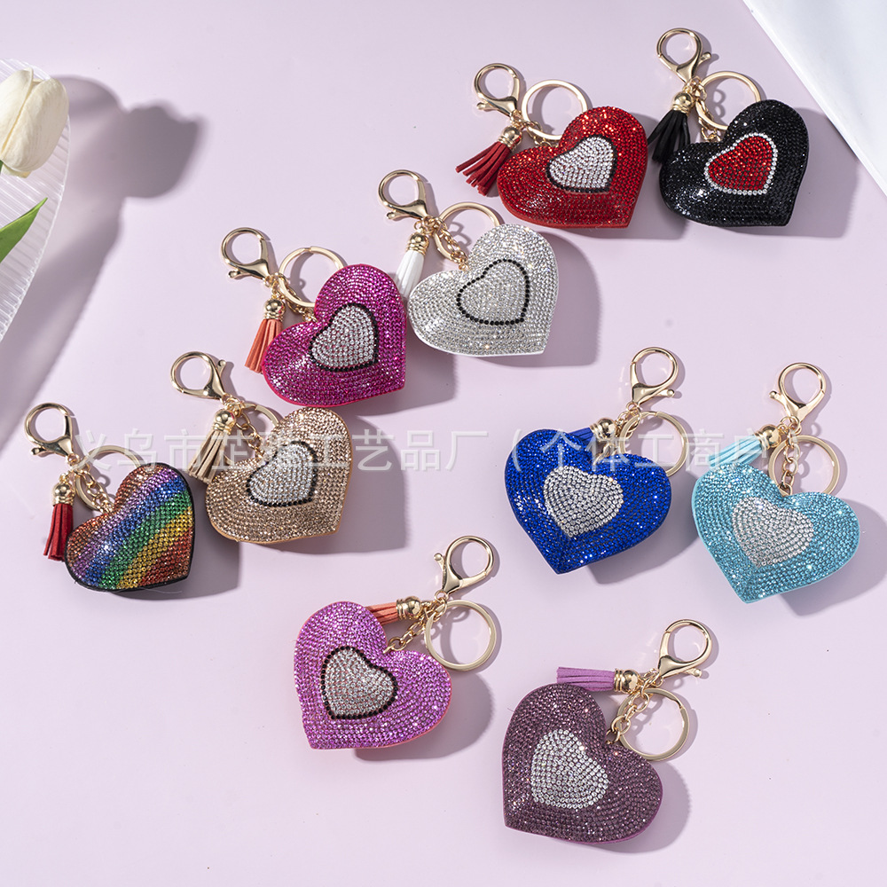 Wholesale Cross-border new diamond two-color love heart keychain pendant aessories hot ill car key chain creative key chain