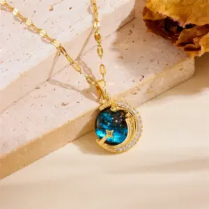 Sun Moon Star Blue Necklace / Gold