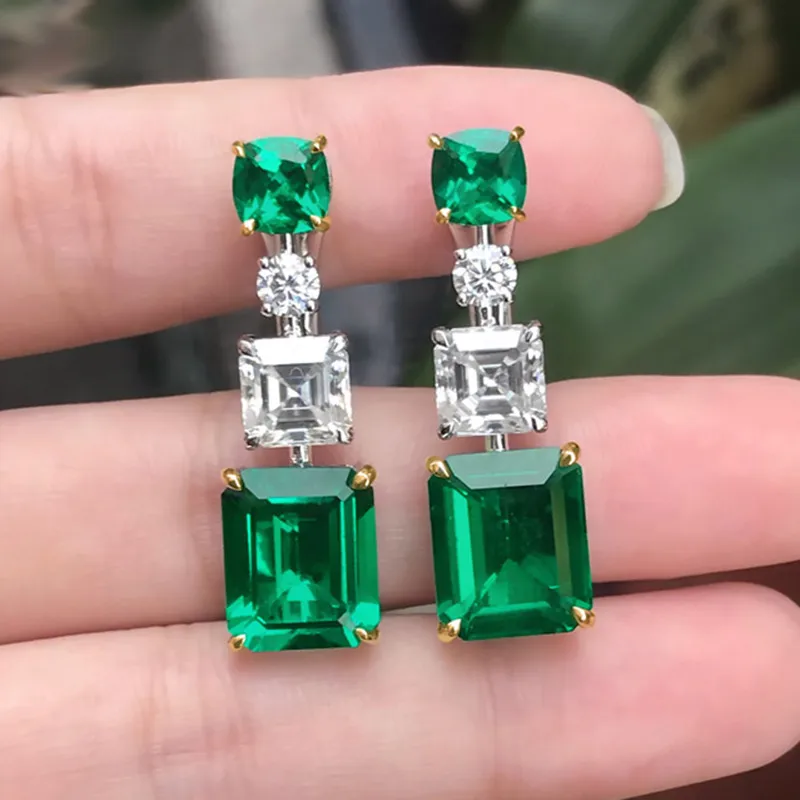 Wholesale Vintage Geometric Emeraldinlaid Zircon Copper Earrings