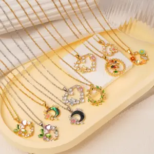 Wholesale Jewelry Retro Classic Style Heart Shape Flower 304 Stainless Steel Copper Cable Chain Pendant Necklace