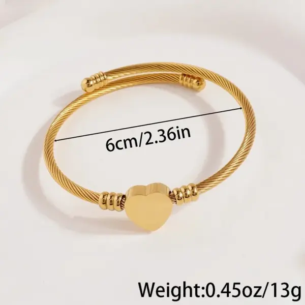 Wholesale Ion Plating (IP) Real Gold Plated Heart Shape 304 Stainless Steel Simple Style Waterproof Non Tarnish 304 Stainless Steel Bangle