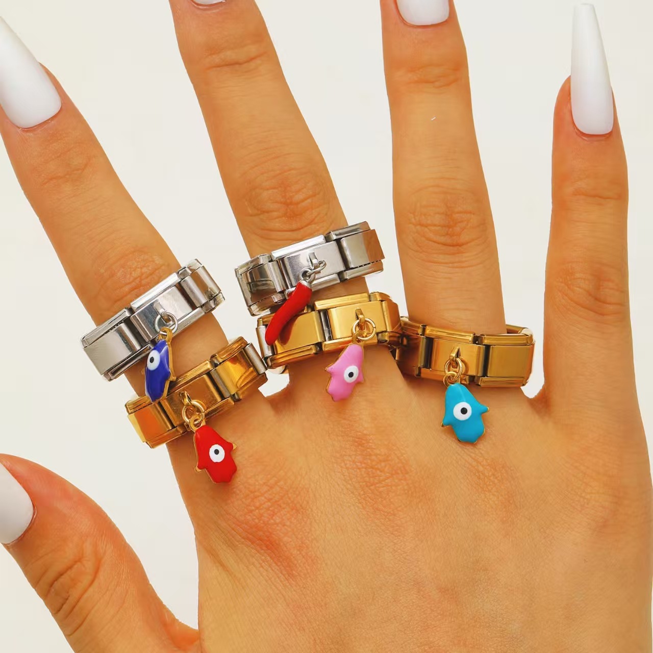 Wholesale Oil-ip palm eye ring titanium steel square module ring