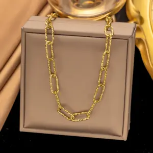 33 [Ah6144] Texture Chain Necklace / Gold